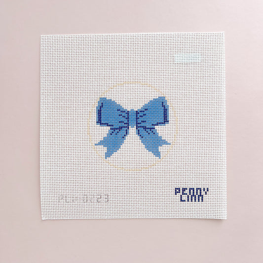 Blue Bow Round Needlepoint Canvas, 13 Mesh, 4" x 4" Round Design Size