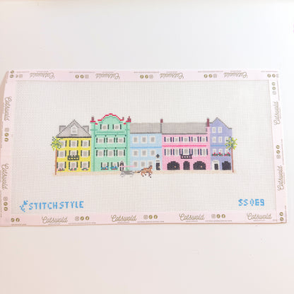 Rainbow Row Charleston Needlepoint Canvas, 18 Mesh, 10x3 Design