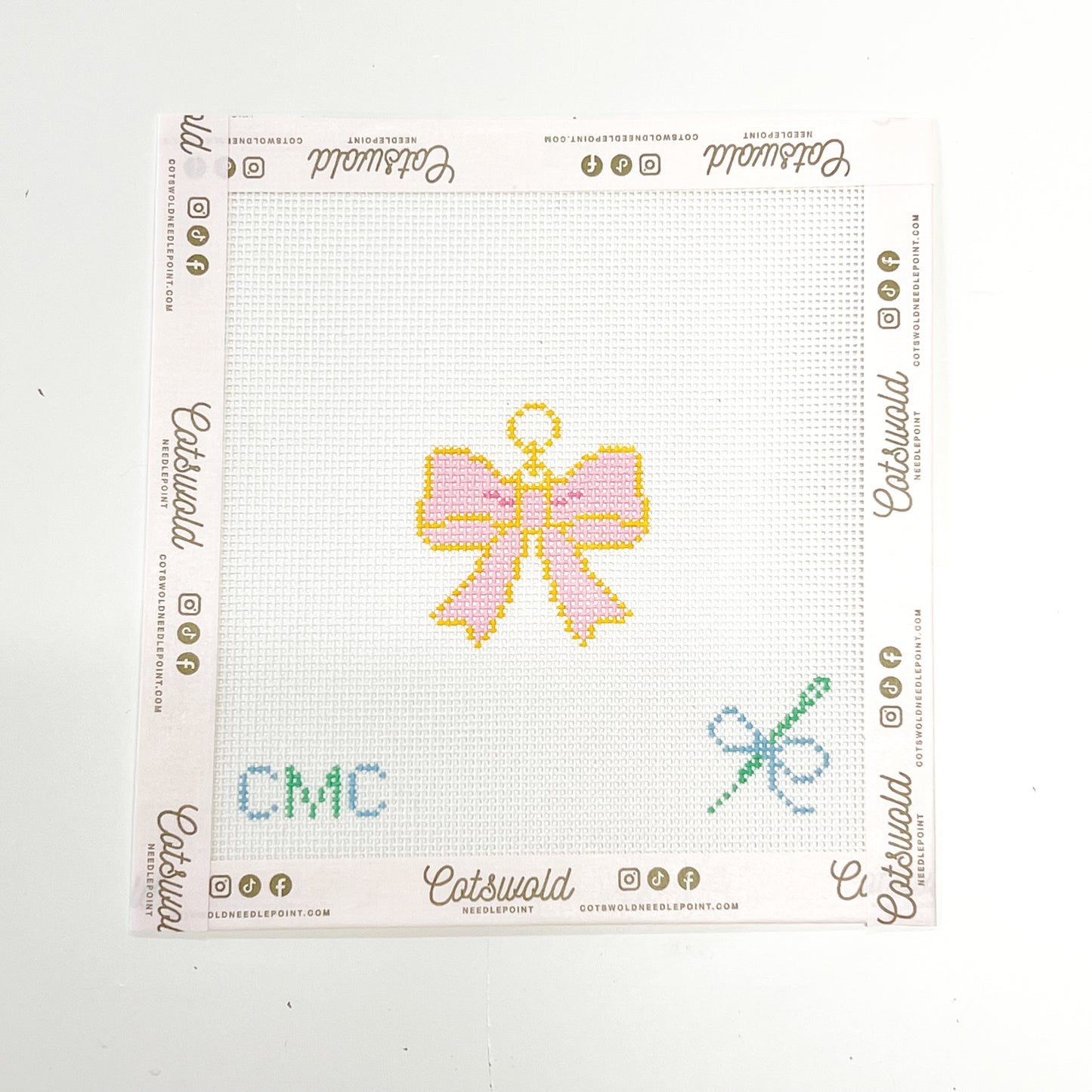 Pink Bow Charm Needlepoint Canvas, Mini Needlepoint Canvas Project, 18 Mesh, 2x3 Design