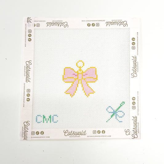 Pink Bow Charm Needlepoint Canvas, Mini Needlepoint Canvas Project, 18 Mesh, 2x3 Design