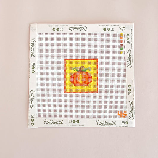 Fall Pumpkin Square in Yellow Needlepoint Canvas, 14 Mesh, 2"x2" Design Size