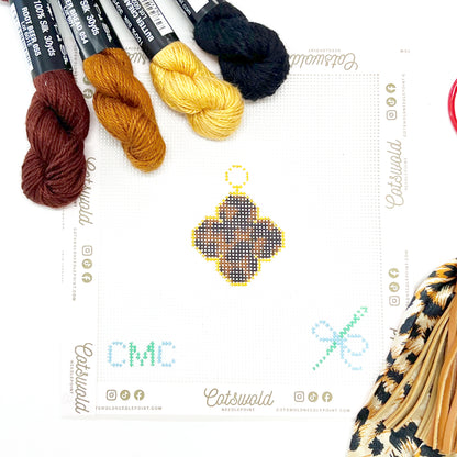 Tortoiseshell Clover Charm Needlepoint Canvas, Mini Needlepoint Canvas Project, 18 Mesh, 2x3 Design