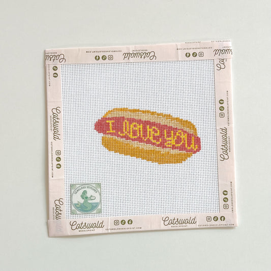 I Love You Hotdog Needlepoint Canvas, 18 Mesh, 3.5" X 2" Design Size