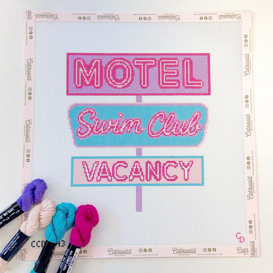 Motel Swim Club Vacancy Needlepoint Canvas Sign, 18 Mesh, 8"x7" Design Size