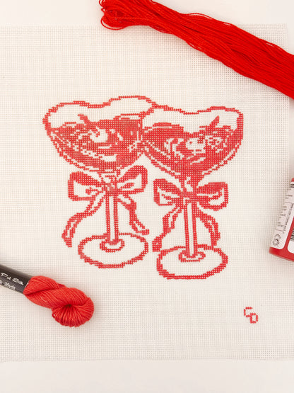Valentines Day Cocktail Needlepoint Canvas, Heart Drink Needlepoint Canvas, 6"x5” Needlepoint Canvas