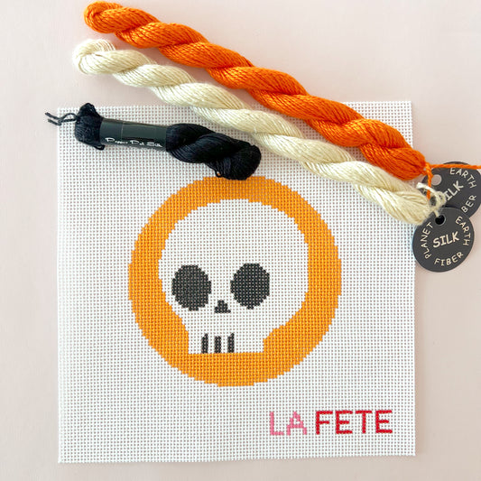 Skull Halloween Round Needlepoint Canvas, 13 Mesh, 5" Round Design Size