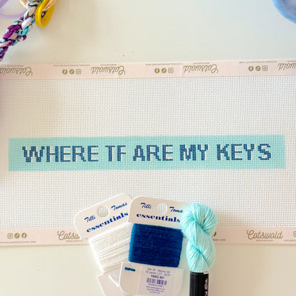 Where The F Are My Keys Needlepoint Canvas, Funny Keychain Needlepoint, Hand Painted Key Fob Needlepoint Canvas, 18 Mesh, 10x1 Design