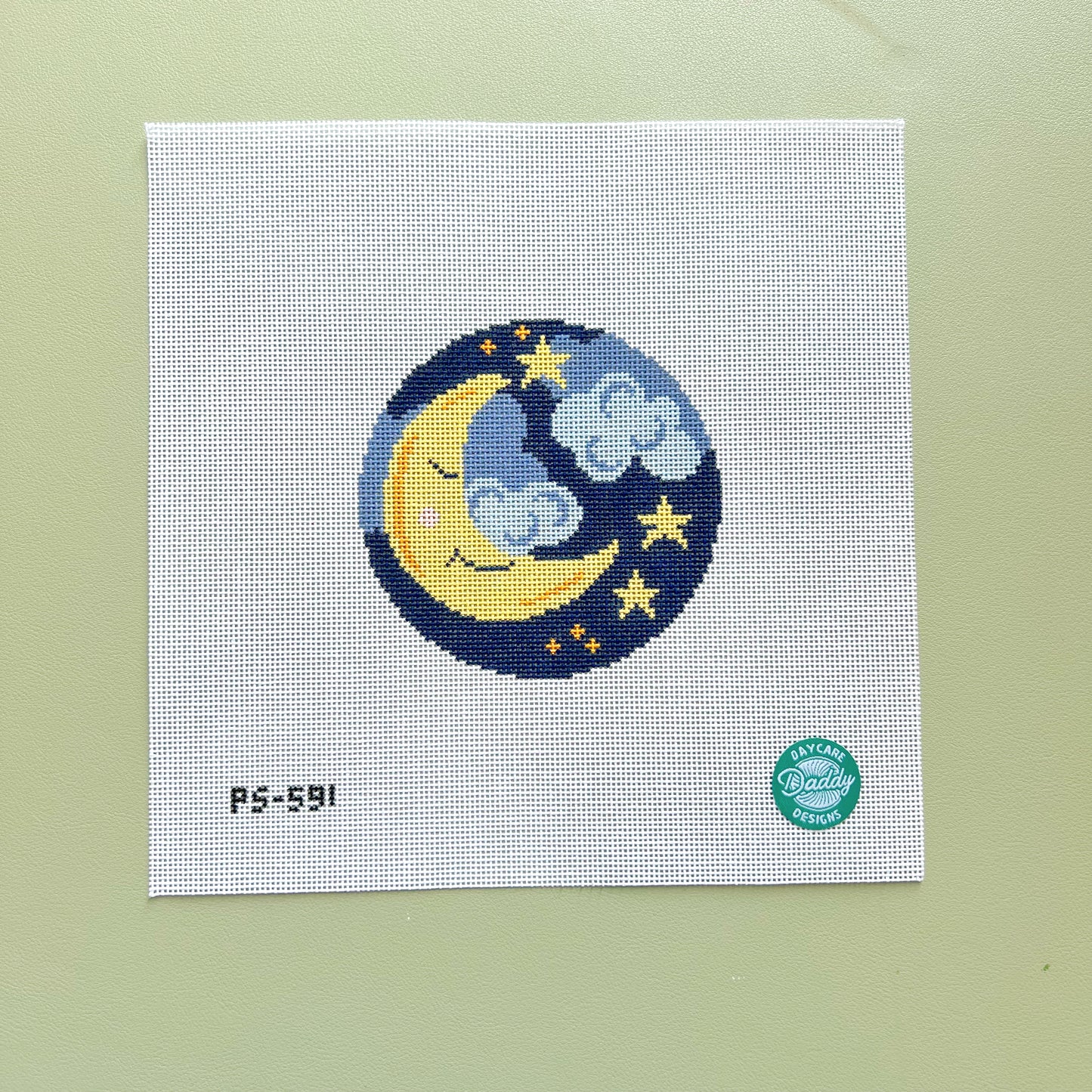 Twinkle Twinkle Moon and Stars Needlepoint Canvas, 18 mesh, 4" Round Design Size