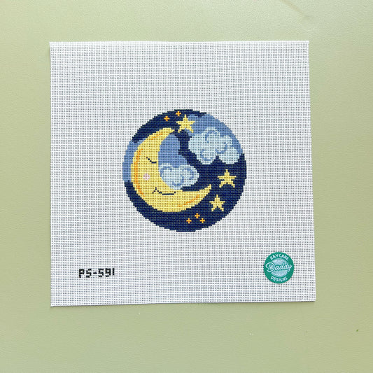 Twinkle Twinkle Moon and Stars Needlepoint Canvas, 18 mesh, 4" Round Design Size