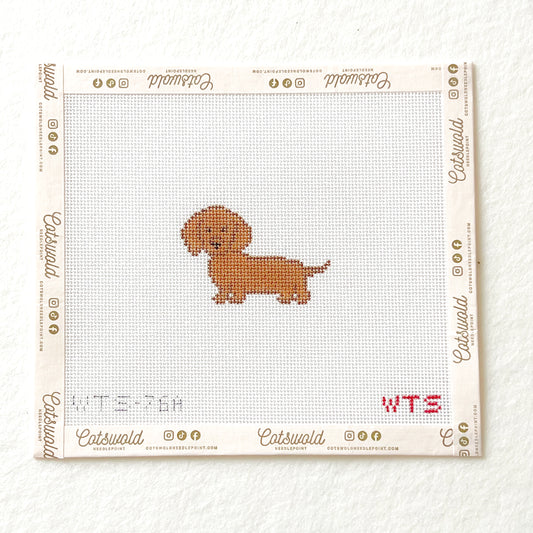 Mini Dachshund Needlepoint Canvas, Hand Painted Wiener Dog Needlepoint, 18 Mesh, Mini Dog Needlepoint Canvas, 1.5x2.5 Design