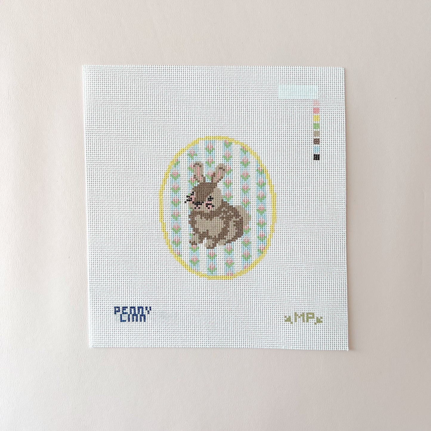 Easter Bunny with Floral Background Needlepoint Canvas, 18 Mesh, 4.1" x 3.3" Design Size