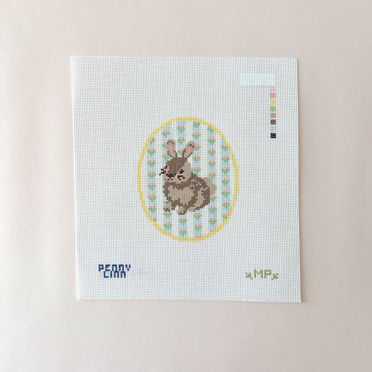 Easter Bunny with Floral Background Needlepoint Canvas, 18 Mesh, 4.1" x 3.3" Design Size