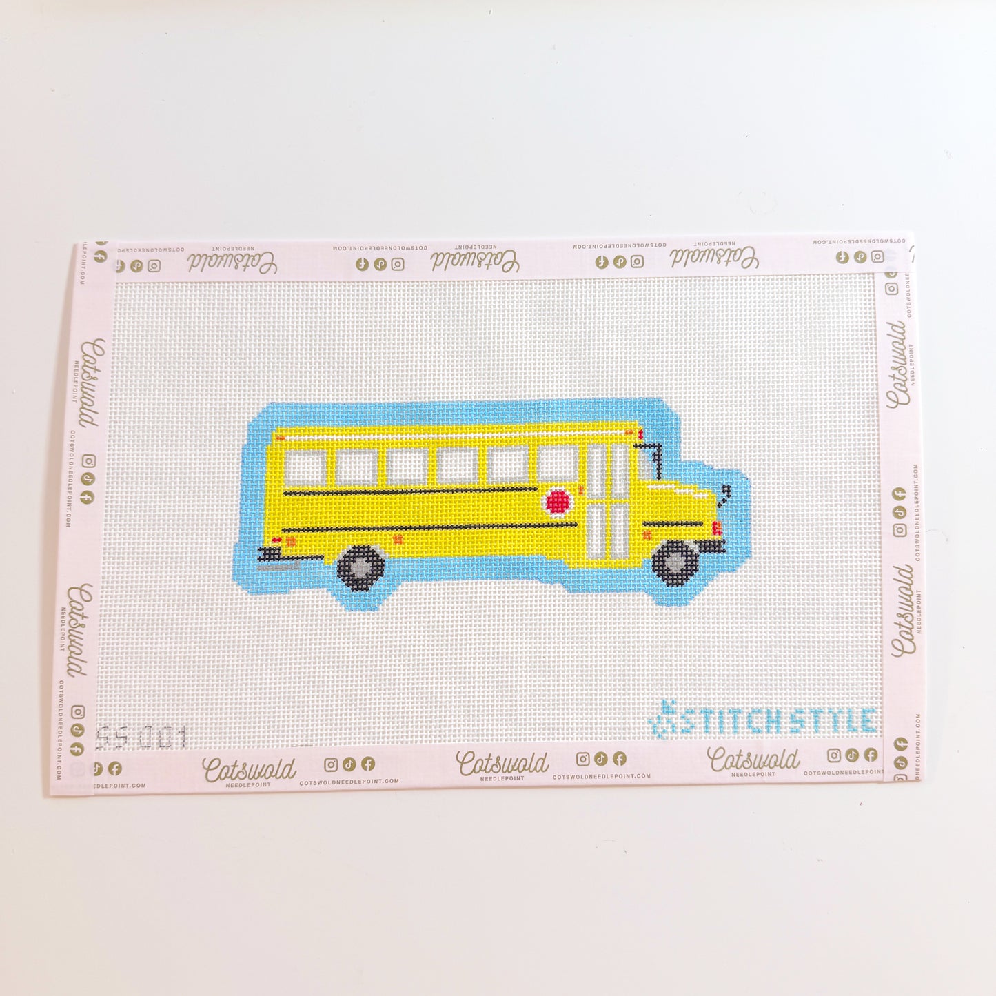 School Bus Needlepoint Canvas, Back to School Needlepoint, 18 Mesh, 7x3 Design