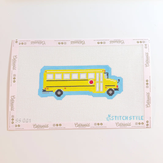 School Bus Needlepoint Canvas, Back to School Needlepoint, 18 Mesh, 7x3 Design