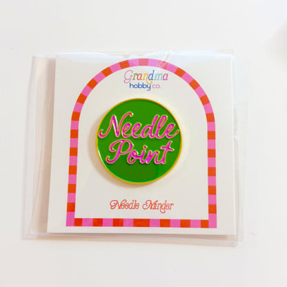 Needlepoint Green and Pink Round Needleminder