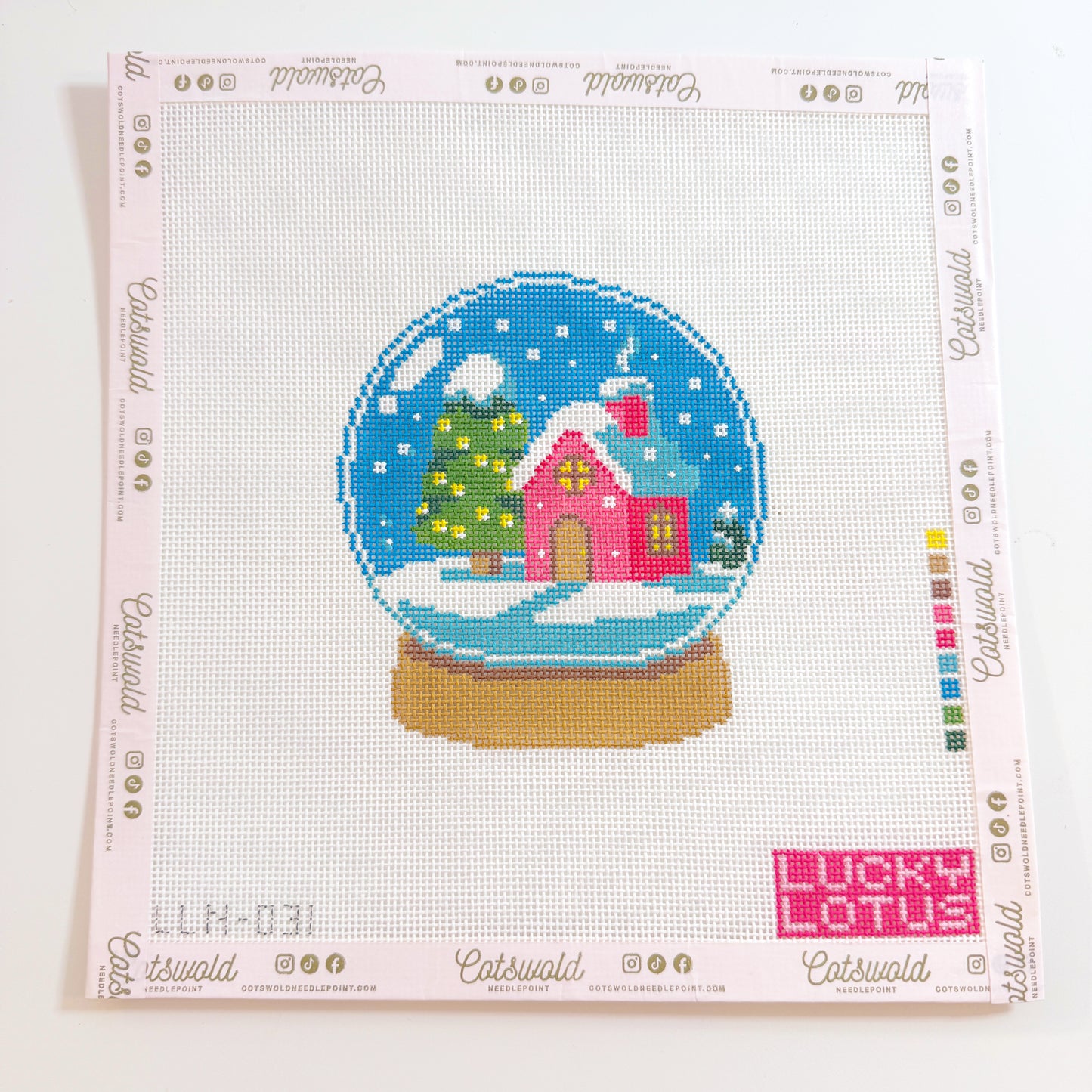 Christmas Snow Globe Needlepoint Canvas, 18 Mesh, 4x4 Design