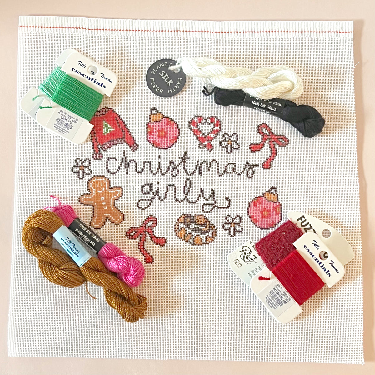 Christmas Girl Needlepoint Canvas, 18 Mesh, 8"x6" Design Size