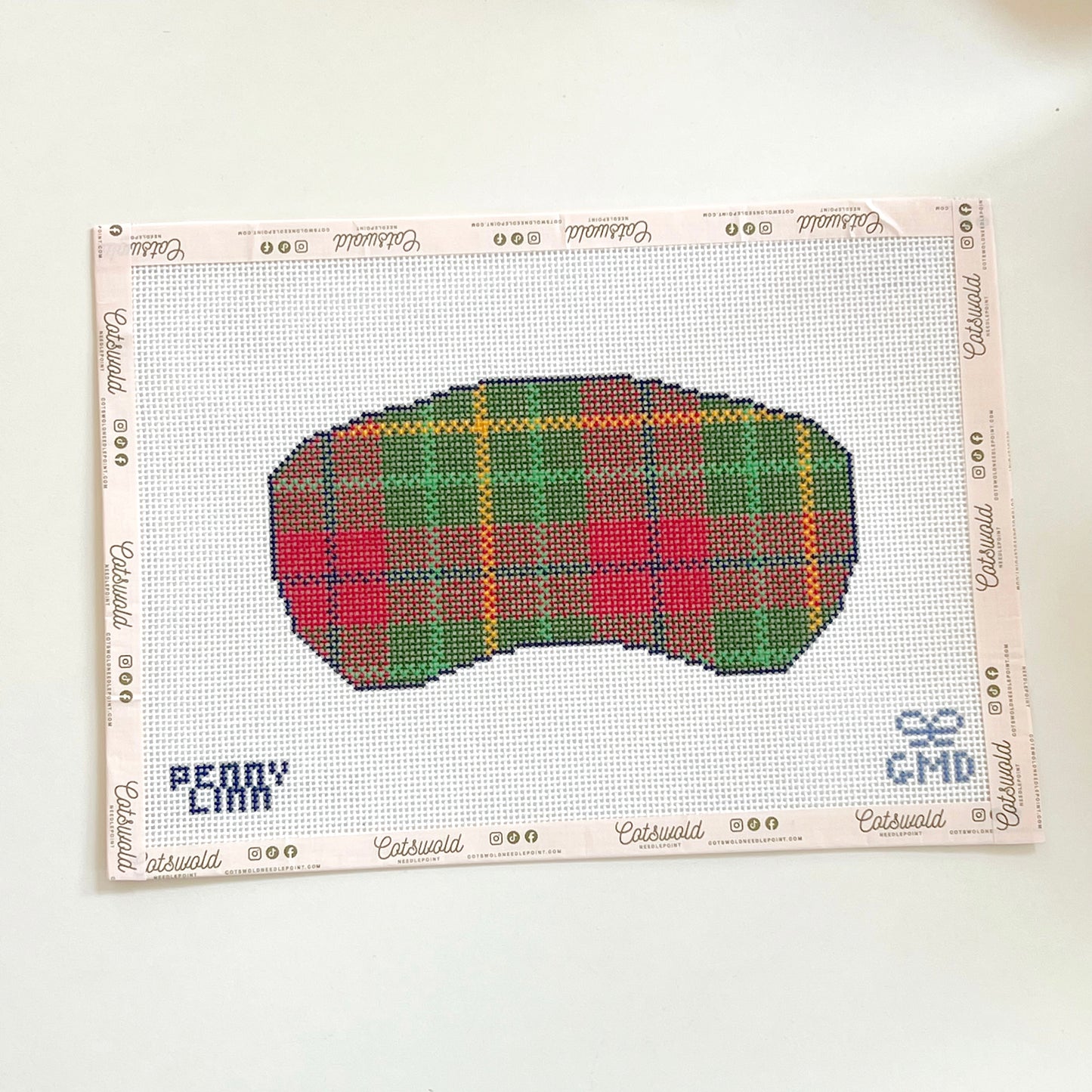 Red and Green Plaid Sleep Eye Mask Needlepoint Canvas, 13 Mesh, 1.46" x 8.77"
