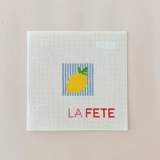 Blue Striped Lemon Charm Needlepoint Canvas, 13 Mesh, 2"x2" Square Design Size