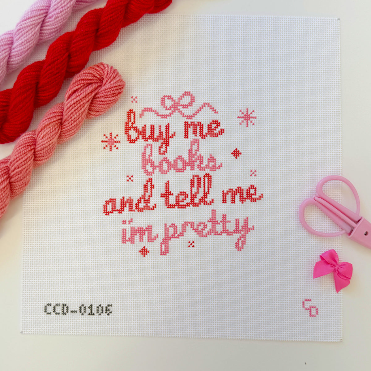 Buy Me Books and Tell Me I'm Pretty Needlepoint Canvas, 18 Mesh, 5x5 Design Size