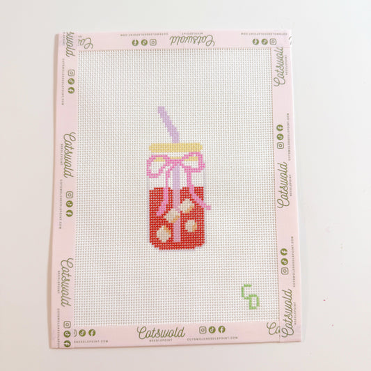 Iced Coffee with Bow Needlepoint Canvas, 18 Mesh, 2x4 Design