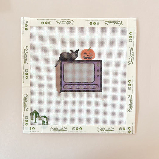 Vintage Halloween TV Needlepoint Canvas, 18 mesh