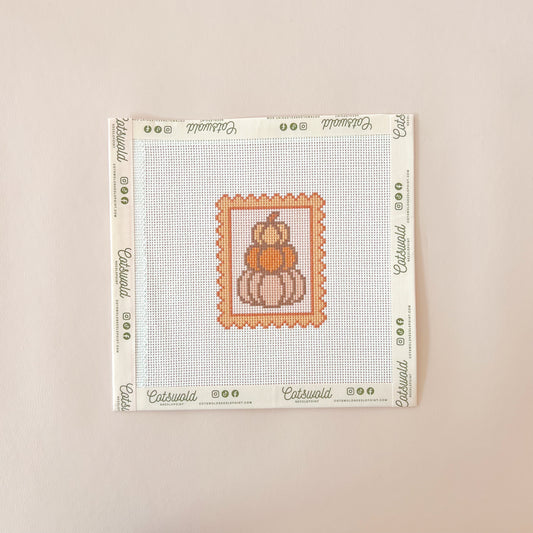 Three Pumpkin Fall Stack Stamp Needlepoint Canvas, 18 mesh, 2.5"x3" Design Size