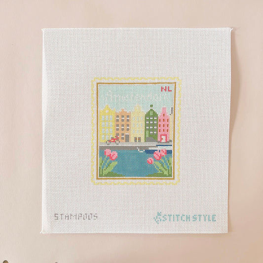Amsterdam Stamp Needlepoint Canvas, 18 Mesh, 4"x4.5" Design Size