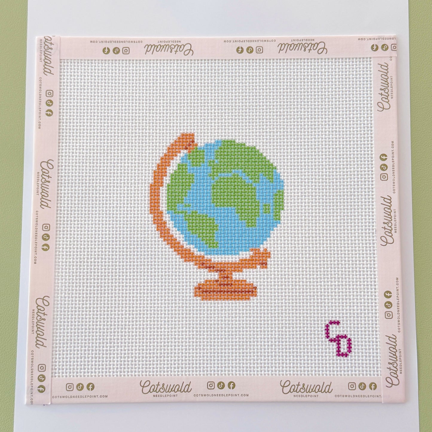 World Globe Needlepoint Canvas, 13 Mesh, 3x3 Design