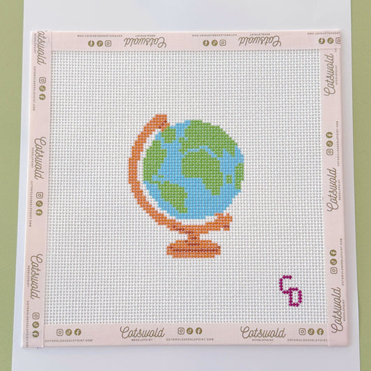 World Globe Needlepoint Canvas, 13 Mesh, 3x3 Design