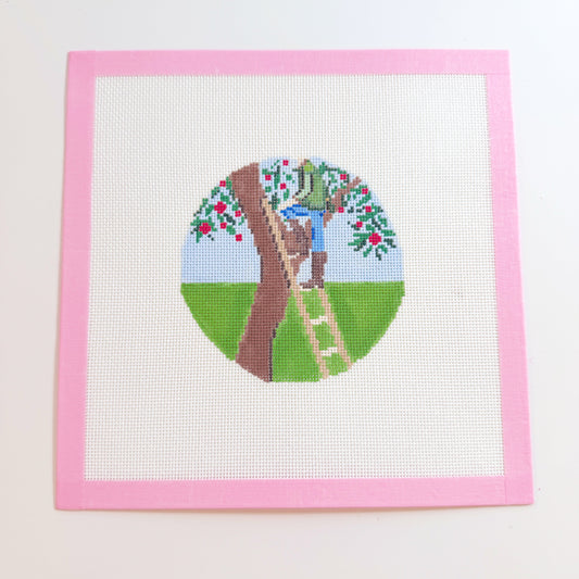 Apple Picking Needlepoint Canvas, Fall Autumn Needlepoint, 18 Mesh, 4x4 Design