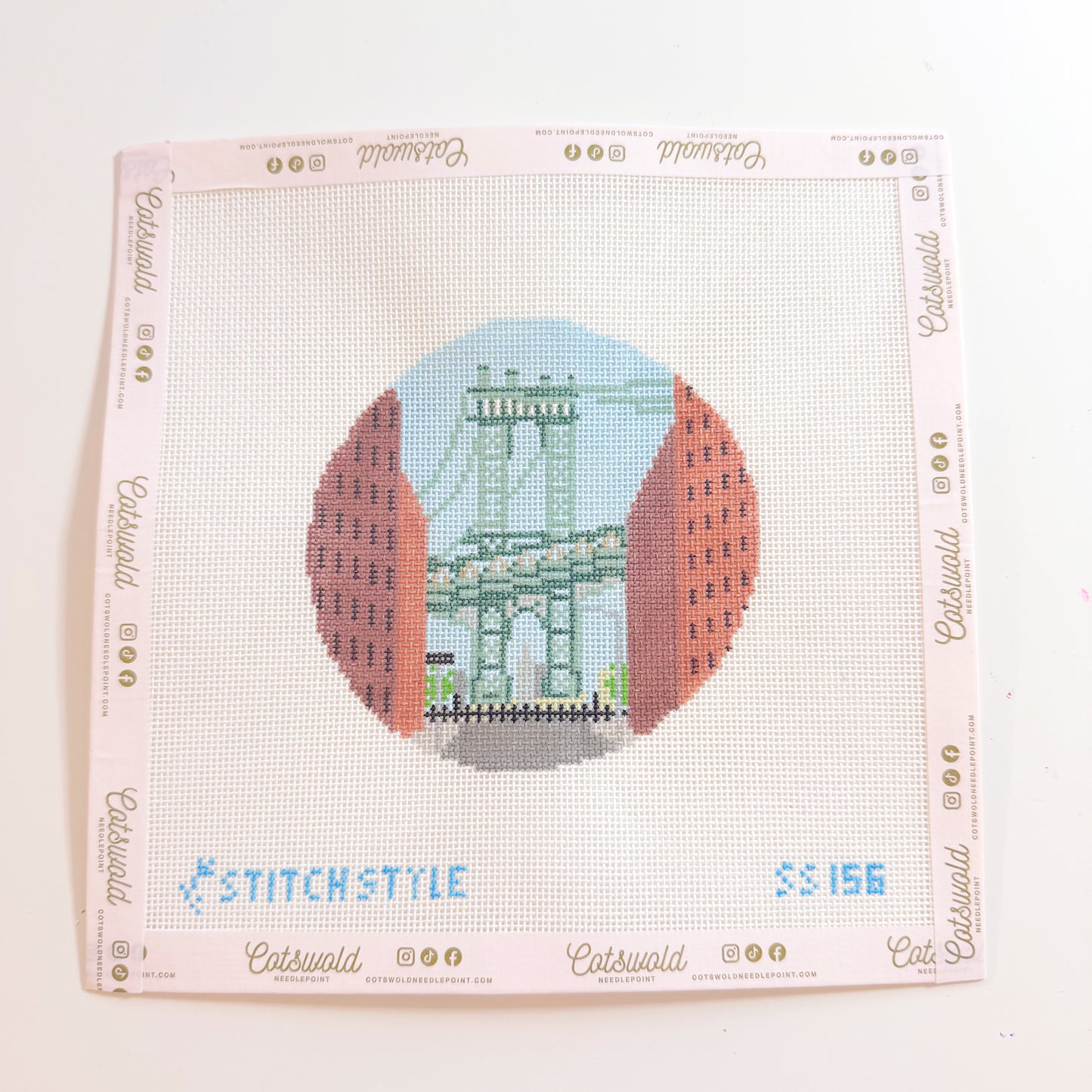New York Manhattan Bridge Needlepoint Canvas, 18 Mesh, 4x4 Design