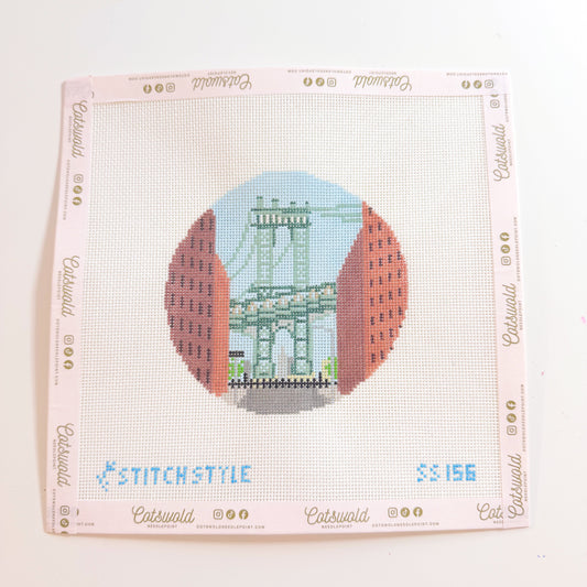 New York Manhattan Bridge Needlepoint Canvas, 18 Mesh, 4x4 Design