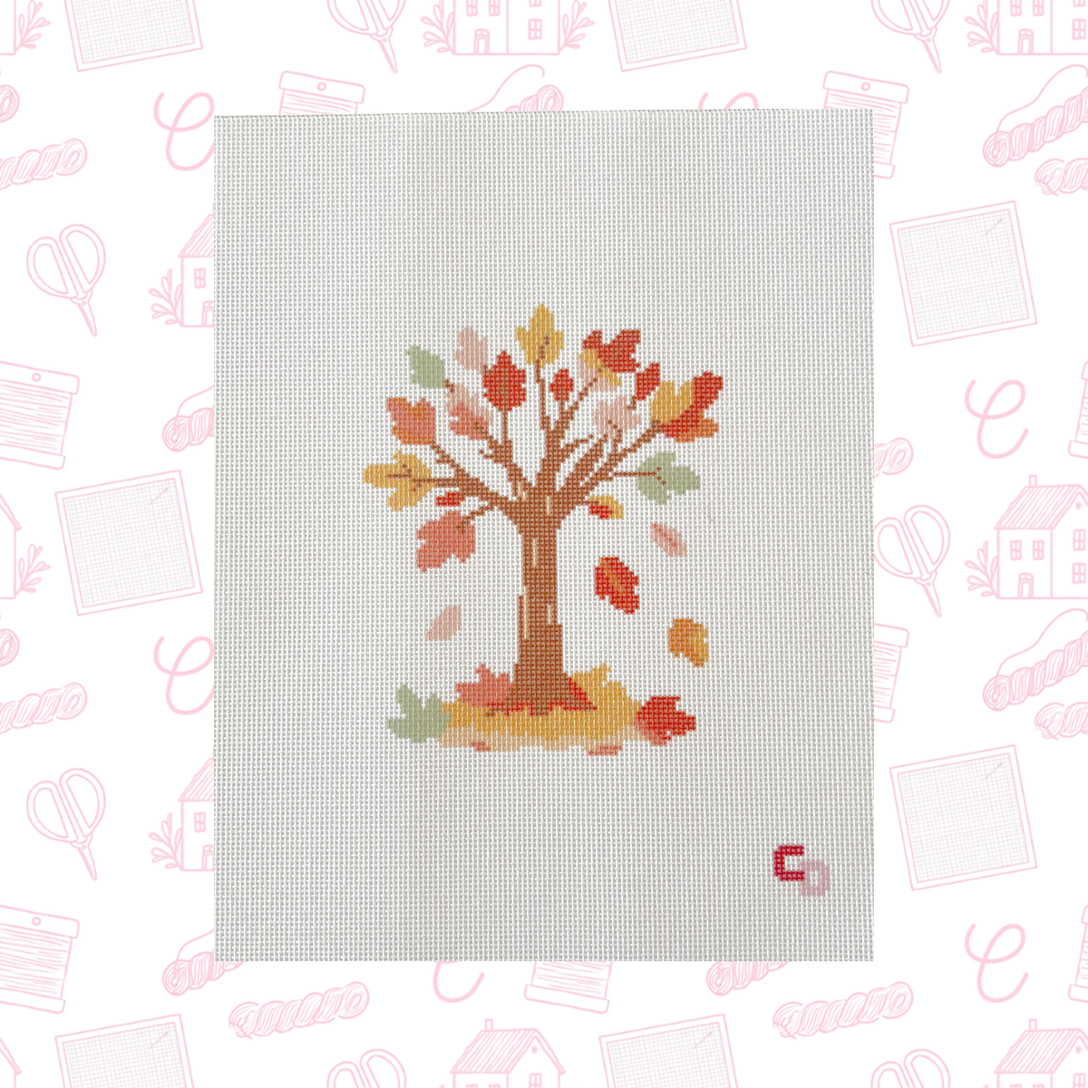 Fall Leaves Tree Needlepoint Canvas, 18 Mesh, 5x7 Design, Autumn Needlepoint