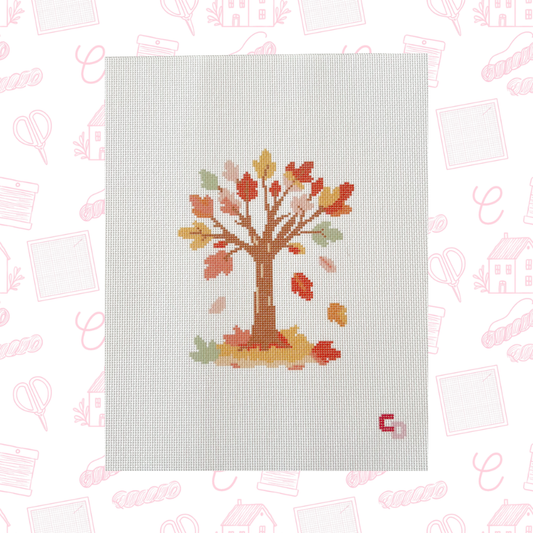 Fall Leaves Tree Needlepoint Canvas, 18 Mesh, 5x7 Design, Autumn Needlepoint