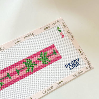 Pink Stripe Palm Tree Keychain Needlepoint Canvas, 13 Mesh, 1.5" x 9" Design Size