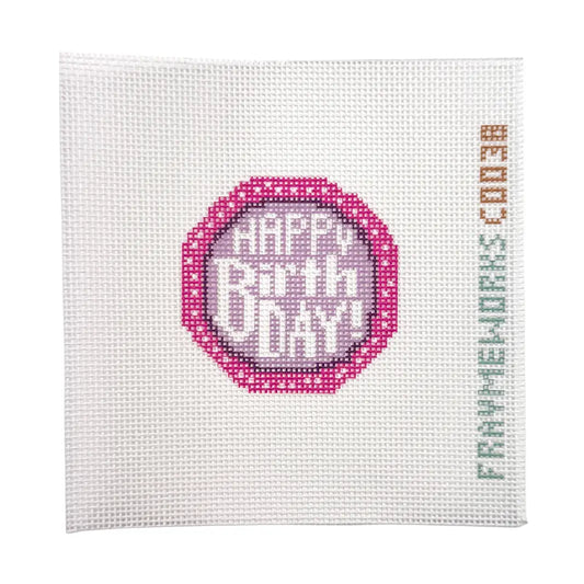 Birthday Cake Round Mini Needlepoint Canvas