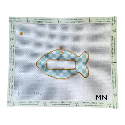 Blue Check Cat Tag Needlepoint Canvas