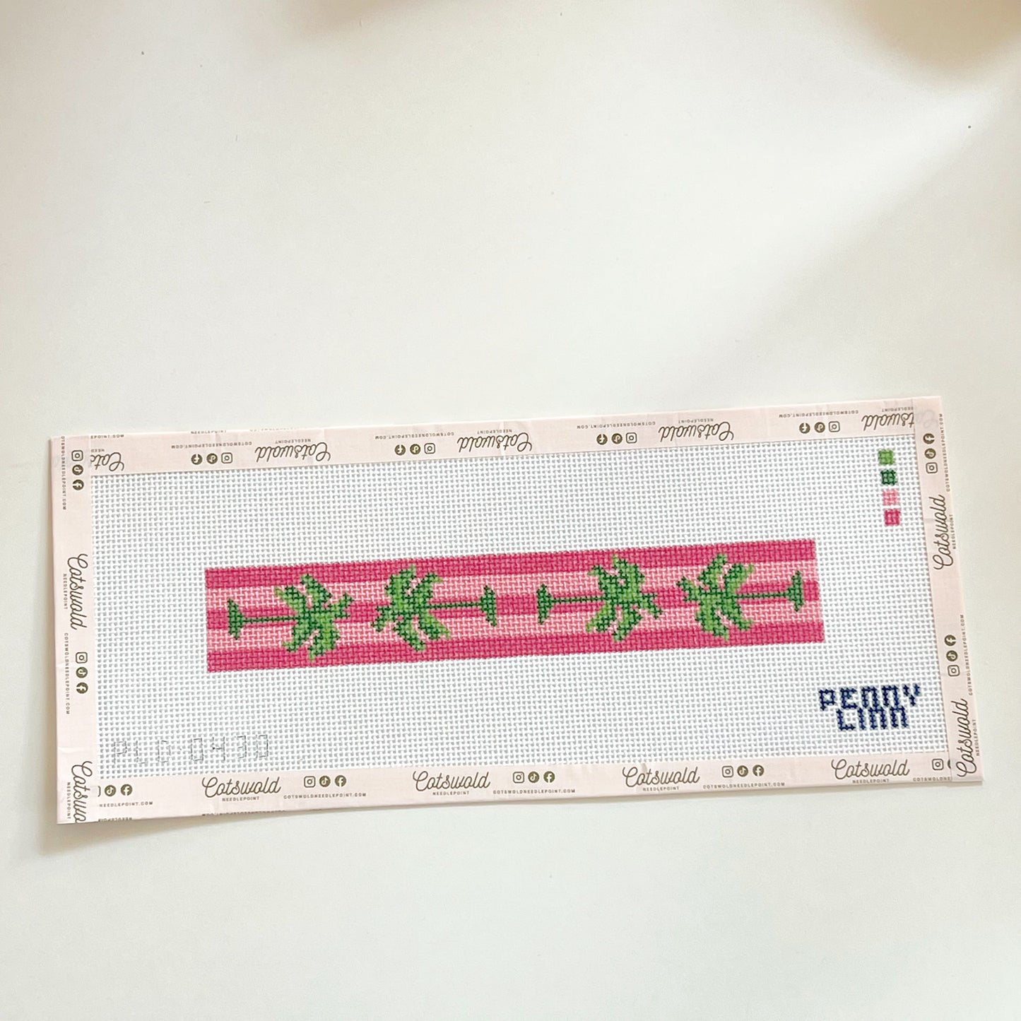 Pink Stripe Palm Tree Keychain Needlepoint Canvas, 13 Mesh, 1.5" x 9" Design Size