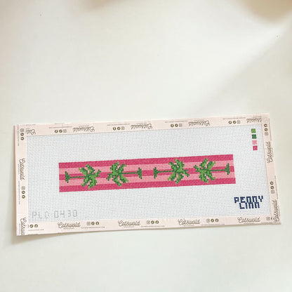 Pink Stripe Palm Tree Keychain Needlepoint Canvas, 13 Mesh, 1.5" x 9" Design Size