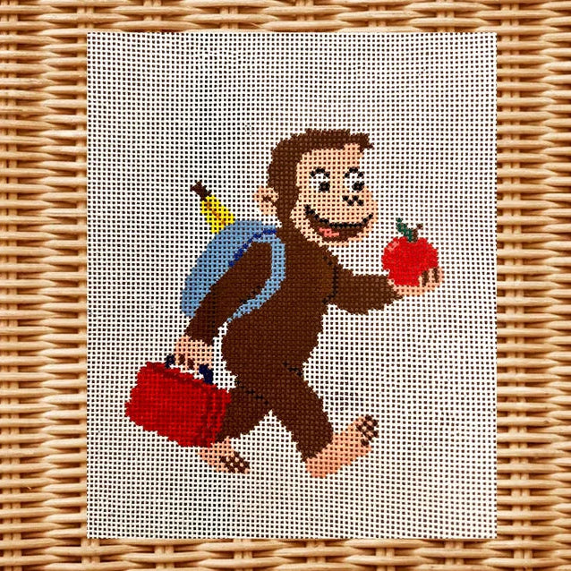 Back to School Monkey Children's Book needlepoint Canvas, 18 Mesh, 3.9" x 4" Design