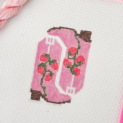 Hand Painted Strawberry Cowgirl Boot 3” Needlepoint Canvas 18 Mesh southern Needlepoint Canvas Boot Hand Painted