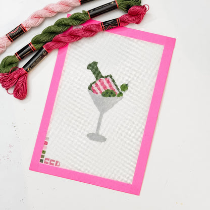Hand Painted Pickleball Martini 3.5” Needlepoint Canvas 18 Mesh Pickleball Needlepoint Canvas Cocktail Hand Painted