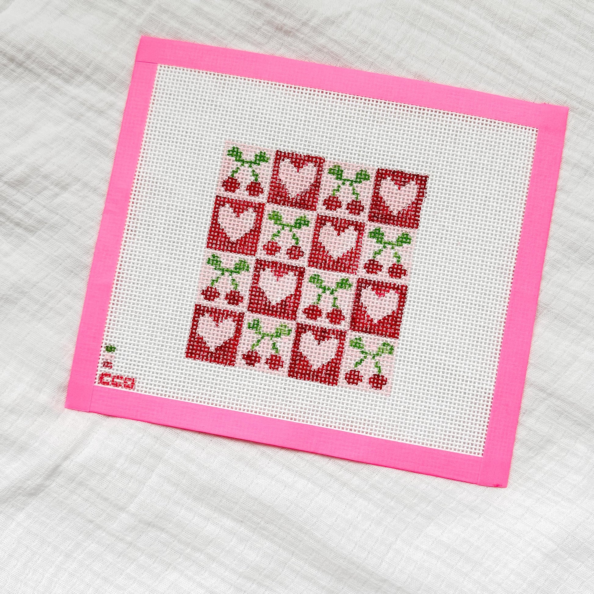 Cherry Checker Board 4” 13 Mesh Hand Painted Needlepoint Canvas, Aesthetic Needlepoint Canvas Modern