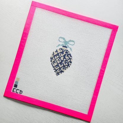 Blue Etoille 4" 13 Mesh Hand Painted Needlepoint Canvas Ornament, Blue White Christmas Ornament Needlepoint Canvas