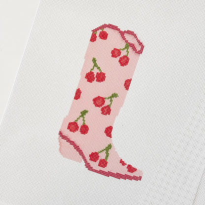 Hand Painted Cherry Cowgirl Boot 6” Needlepoint Canvas 18 Mesh Cowboy Boot Needlepoint Canvas modern Hand Painted