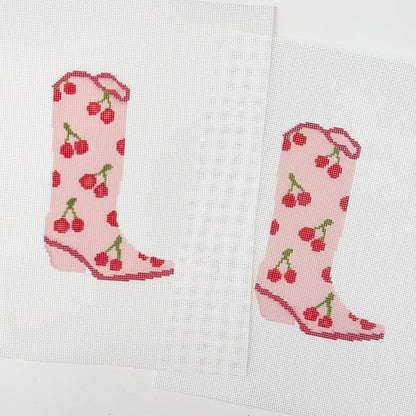 Hand Painted Cherry Cowgirl Boot 6” Needlepoint Canvas 18 Mesh Cowboy Boot Needlepoint Canvas modern Hand Painted