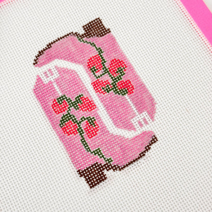 Hand Painted Strawberry Cowgirl Boot 3” Needlepoint Canvas 18 Mesh southern Needlepoint Canvas Boot Hand Painted