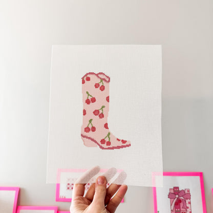 Hand Painted Cherry Cowgirl Boot 6” Needlepoint Canvas 18 Mesh Cowboy Boot Needlepoint Canvas modern Hand Painted