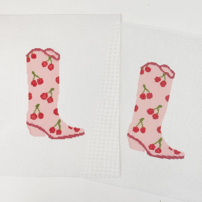 Hand Painted Cherry Cowgirl Boot 6” Needlepoint Canvas 18 Mesh Cowboy Boot Needlepoint Canvas modern Hand Painted